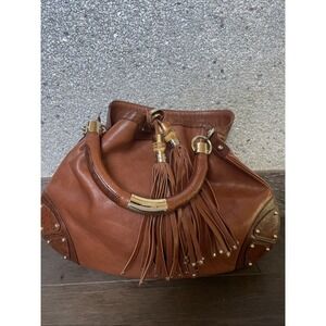 GUCCI Large Babouska Indy Brown Leather Hobo Shoulder Bag Authentic Bamboo